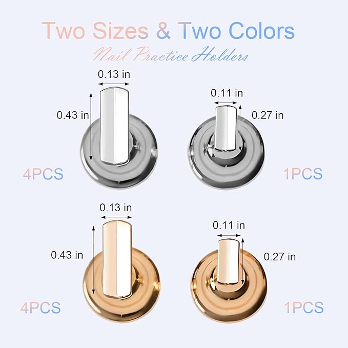Press On Nail Stand Set - 2 Pcs Aurora Arcrylic Nail Holder for Painting Nails With A Mini Clear Nail Stand Base, Two Color Metal Nail Holders,Reusable Sticky Putty For Nail Art & Display