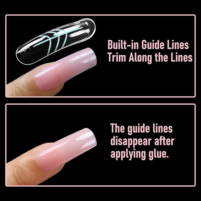 Curved Dual Forms for Polygel, Square Poly Gel Nails Forms for Nail Extension with Guide Lines Inside, Reusable Acrylic Nail Molds with French Guidelines for Builder Gel,15 Sizes 150Pcs