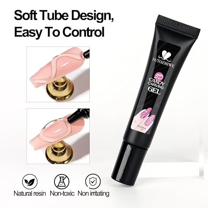 Solid Builder Nail Gel, Clear Sculpting Gel for Nail Art, Non-Sticky 3D Carving Modeling Hard Gels with Gold & Silver Chrome Nail Powder for DIY Salon Manicure at Home