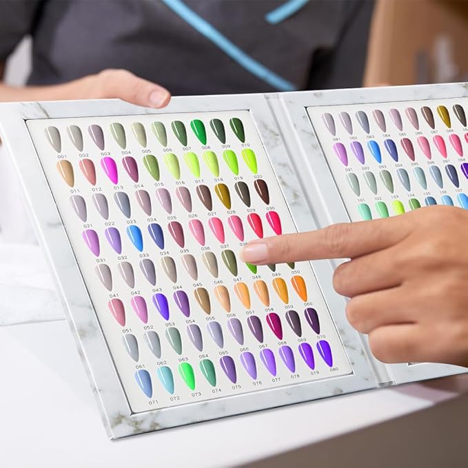 160 Nail Color Book, with 240 Flase Tips & Number Sticker Labels, Professional Nail Art Salon Display Booklet Nails Color Swatches Book for Polish UV Gel(COLOR:white)