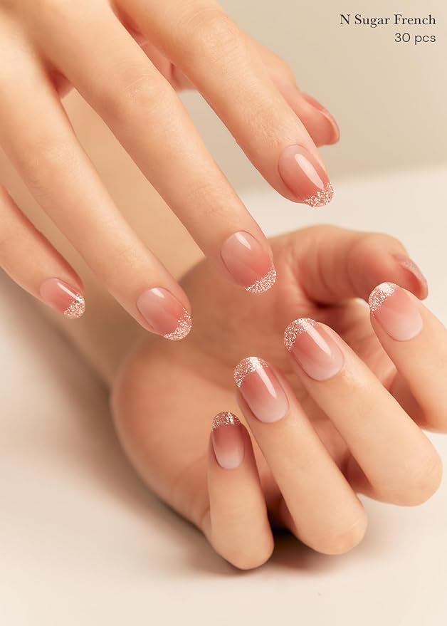 ohora Semi Cured Gel Nail Strips (N Sugar French) - Nude, Works with Any UV/LED Lamps, Salon-Quality, Easy to Apply & Remove - Nail Wraps, Stickers