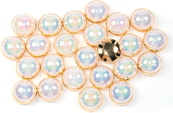 200Pcs Pearl Sew on Rhinestones for Crafting,12mm Claw Pearl Embellished Rhinestoness for DIY,Half Round Pearls for for Crafting Jewelry Handicrafts Clothes Bag Shoes-Ab Colorful(Gold Claw)