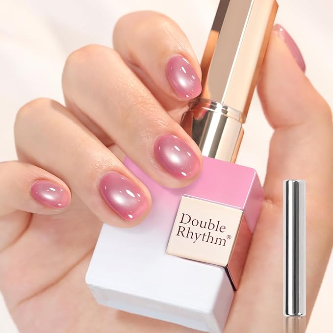 Double Rhythm 15ML Jelly Glass Cat Eye Gel Polish with Magnet Holographic Glitter Shimmer Translucent Sheer Color Salon Soak Off Magnetic Nail at Home (Light Pink-MC1226)