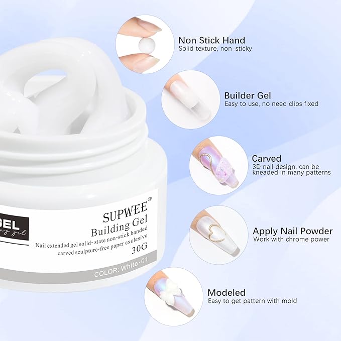 30g White Sculpting Gel for Nail Art Solid Builder Gel 3D Nail Gel Hard Extension Gel for Nails, Non Stick Hand Sculpting Nail Art Design Gel Modeling Salon Nail DIY at Home