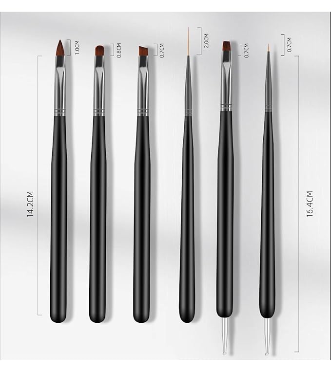 Nail Art Brushes, 6Pcs Nail Art Painting Tools with Nail Art Fine Liner Brush, Nail Design Painting Brushes Set, Builder Gel Brush, Nail Dotting Pen for Gel Polish Manicure Salon DIY, Black