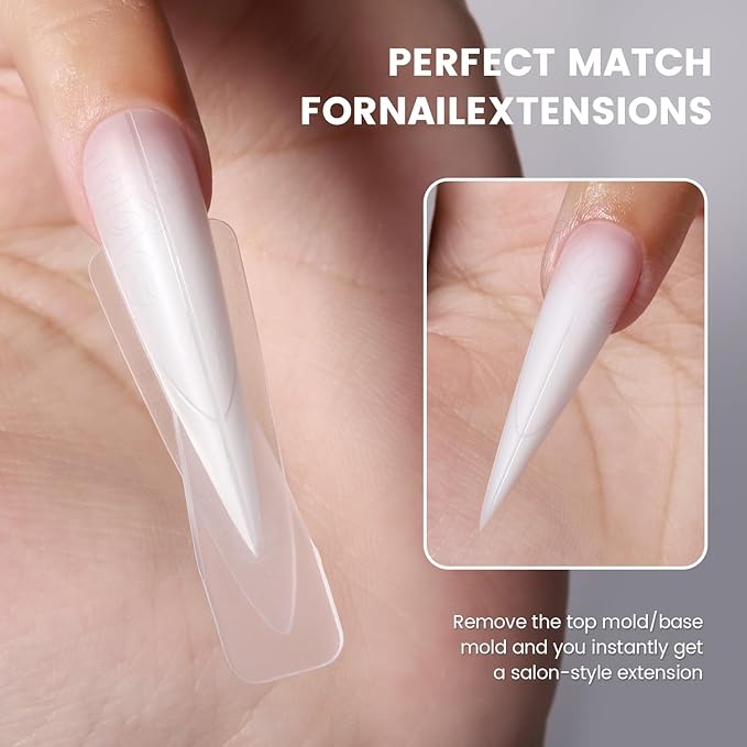 YOKEFELLOW Original Sandwich Dual Nail Forms - 15 Sizes 240Pcs Dual Forms for Builder Gel Quick Nails Extension, Poly Gel Nail Mold For Manicures at Home (W560-Stiletto)