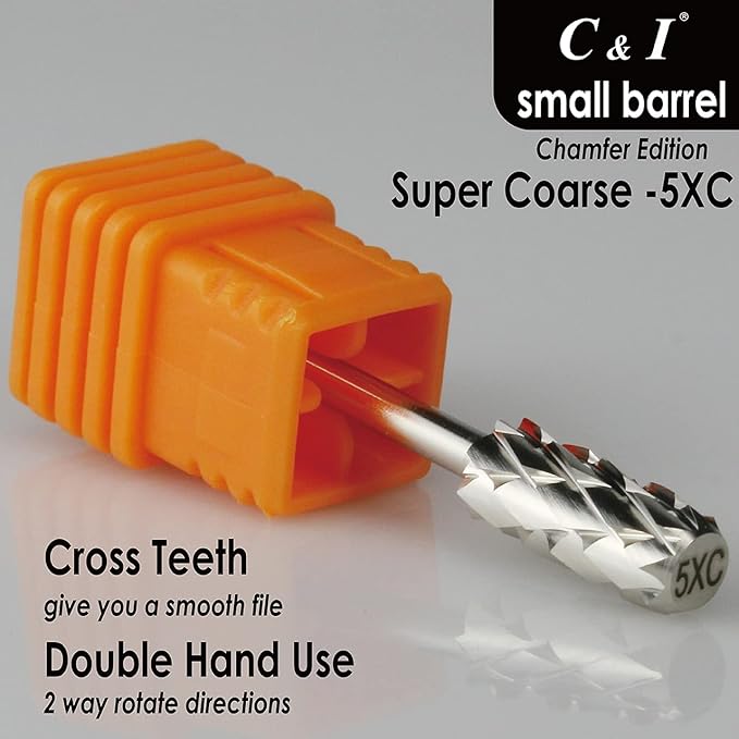 C & I Small Barrel Nail Drill Bit, Chamfer Edition, Professional Electric Nail File for Manicure Drill Machine, Remove Nail Gels, Acrylics, 3/32” (Super Coarse -5XC)