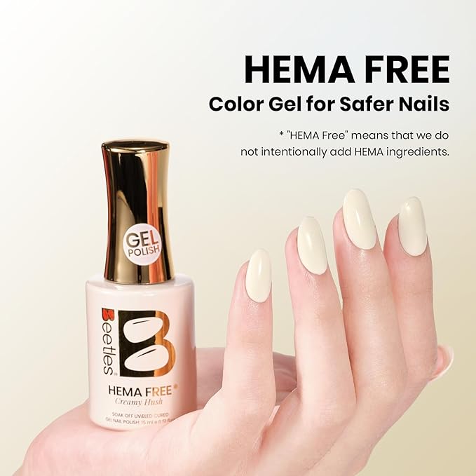 Beetles White Gel Nail Polish - Creamy Hush 15ML/0.51Fl Oz, Hema Free Milky White Gel Polish, Same Color Same Bottle, Soak Off UV LED Lamp French Nails Art, Manicure Salon DIY White Nails