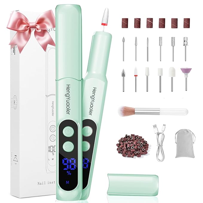 Cordless Electric Nail Drill Professional 3 Speeds Nail Drill Kit for Acrylic Gel Dip, USB Portable Rechargeable 20000 RPM Efile Manicure Pedicure Polishing Shape Tools(Green