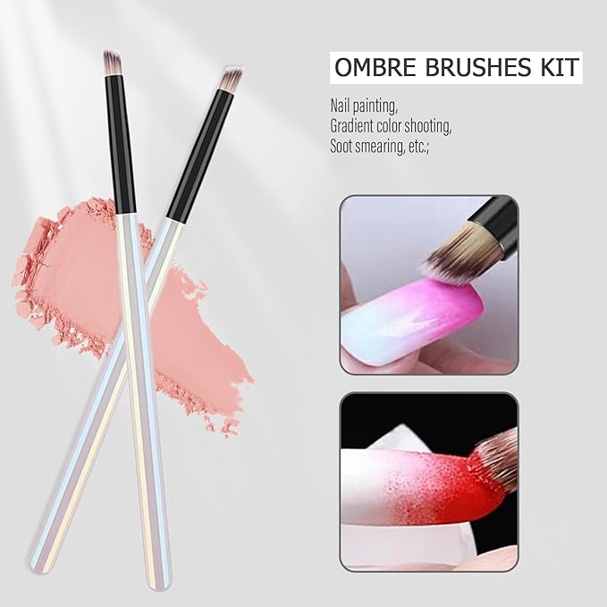 WOKOTO 5 Pcs Oblique-Shaped Nail Ombre Brush For Nails Art Gradient Design Painting Brush With Aurora Color Penholder For Nails Design Brushes For Gel Ombre Nails Art Brushes Manicure Tools