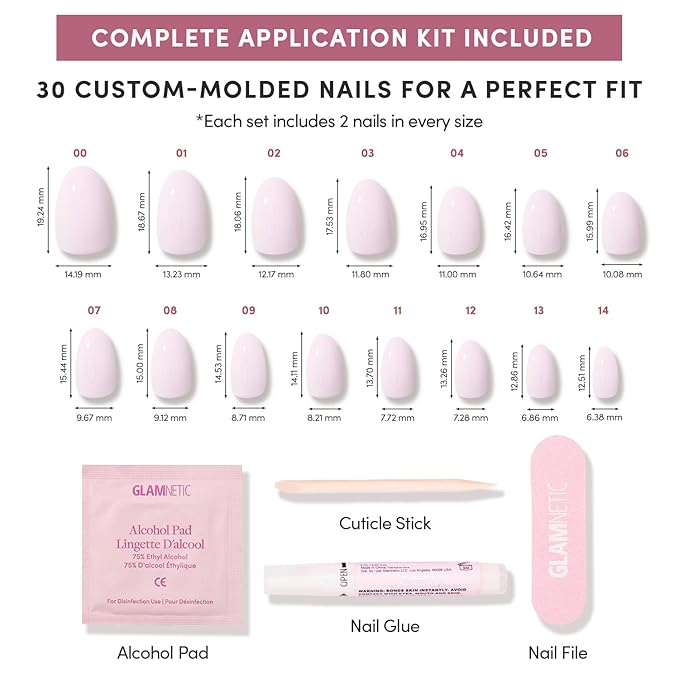 Glamnetic Press On Nails - Doll Cheeks | Short Oval Pink Fake Nails, Salon Quality Milky Nails | 15 Sizes - 30 Nail Kit with Glue