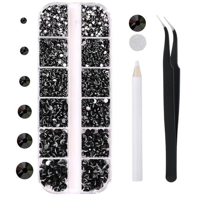 Black and Crytstal AB Rhinestones Set for Nails,Makeup,Phone Case,Book,Crafts,DIY(SS6-SS20)(2-4.8MM)