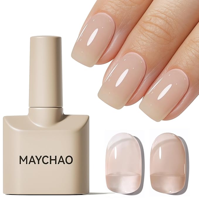 MAYCHAO 15ML Natural Nude Gel Nail Polish 1Pc Transparent Nude Gel Polish Soak Off UV LED Translucent Nail Polish Nail Art Starter Manicure Salon DIY at Home, 0.5 OZ