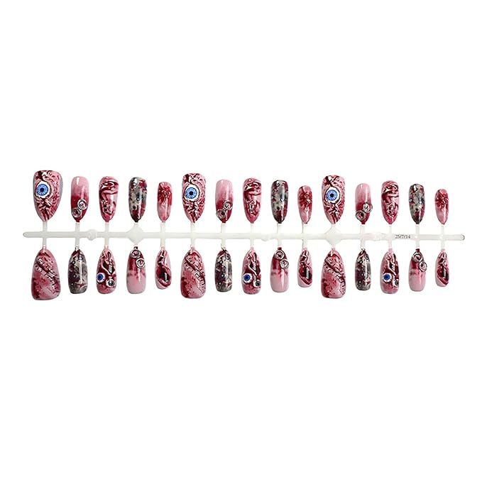 Halloween Press on Nails - Horror Eyeball Fake Nails | Medium Almond Acrylic Nails with Blood Stain Design,Full Cover Glossy False Nails,Stick on Nail for Women Halloween Nail Art Decor - 24Pcs