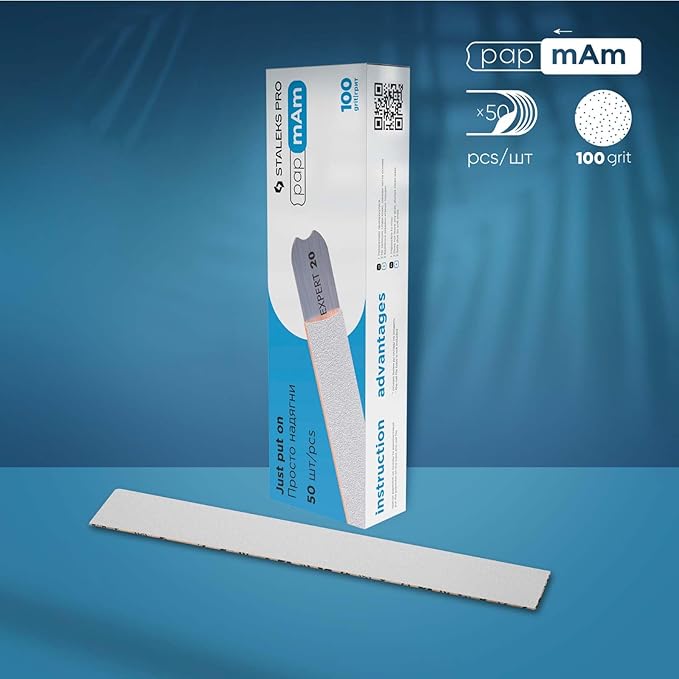 Staleks Pro Disposable White Nail Files papmAm Expert 22 – 100 Grit – 50 Pcs – Glueless Replaceable Abrasives – Professional Nail Filing – Manicure & Pedicure