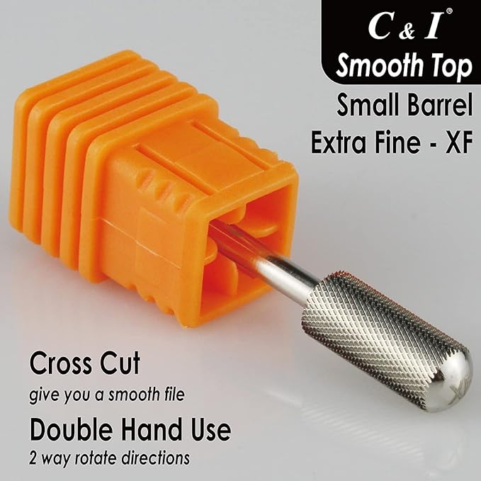 C & I Small Barrel Smooth Top Nail Drill Bit, Safety Round Top, Professional Electric File for Manicure Drill Machine, Remove Nail Gels, Acrylics, 3/32” (Extra Fine – XF)