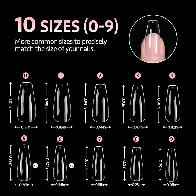 GAOY Medium Coffin Fake Gel Nail Tips, 10 Sizes False Full Cover Acrylic Press on Nails, 240Pcs Soft Clear Tips