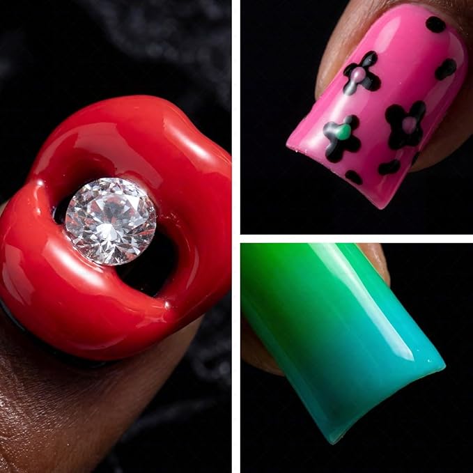 10 Pieces Luxury Acrylic Press On Nails Short Handmade Duck Nails, Pink Thickened False French Nails, Leopard Print And 3D Red Lips, Reusable Fake Nails, Acrylic Nails (M)