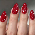 Red Press on Nails Short Almond Fake Nails Cute Nails Press ons with Polka Dot Design,Reusable Artificial Nail Full Cover Stick on Nails for Women Manicure 24Pcs