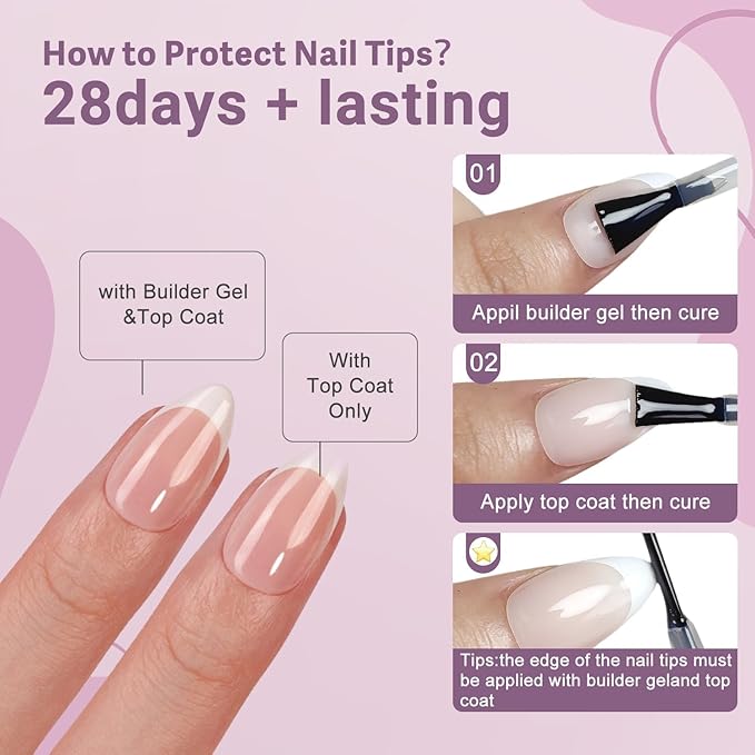 Gel French Tip Nails Medium Almond Press on Nails - 300Pcs White Natural Nude Fake Nails Extensions Kit With Pre-applied Tip Primer for Women Girls DIY