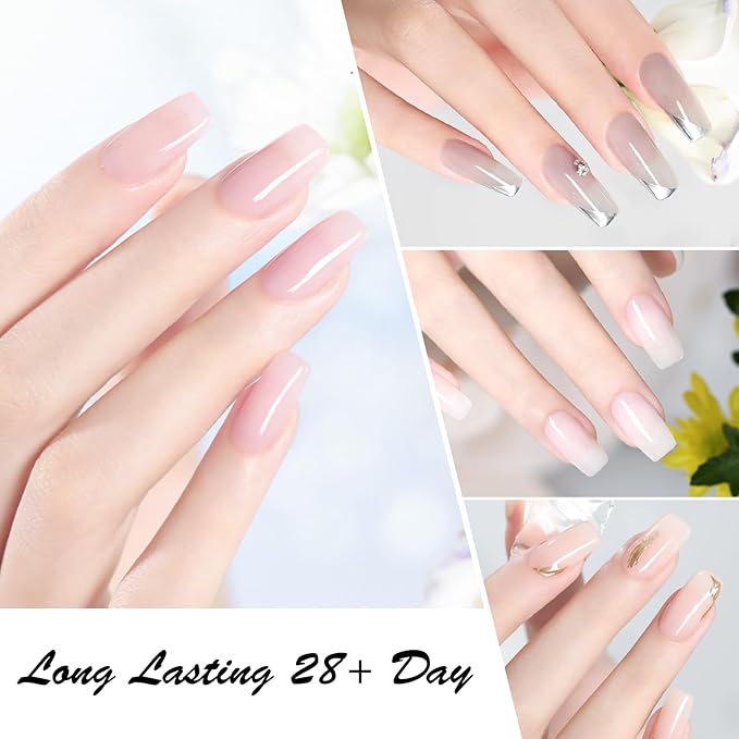 CANNI 30Pcs Jelly Gel Nail Polish Set - 9ML Transparent Nude Pink Milky White Grey Orange Gel for French Manicure, Soak Off UV LED Kit for All Seasons, Salon & DIY Use