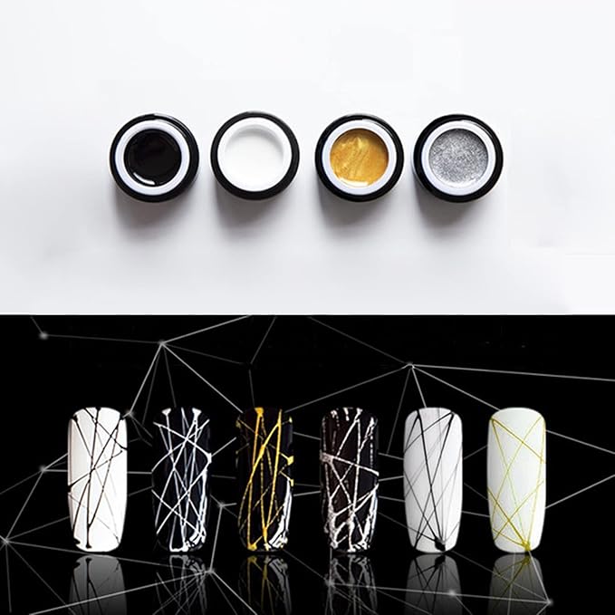 White Black Spider Gel Nail Polish Set Art UV Led Professional Nail Gel Paint for Nails Art UV Color Embossing Pull Wire Spider Gel for Nails