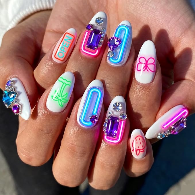 PH PandaHall 4pcs Neon Elements Nail Stamping Plates Flower Letters Nail Art Templates Start Heart Manicure Art Stencils Musical Notes Food Nails Design Stamp for DIY Women Manicures Salon Printing