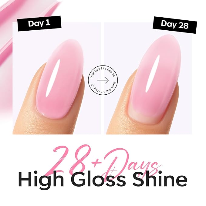 modelones Builder Nail Gel Top Coat, 15 ML No Wipe Ultra Gloss Jelly Pink Gel Polish Apex Building Nails Strengthening Extension Sheer Blush Color Nail Art Long Lasting Soak Off U V Manicure Gift