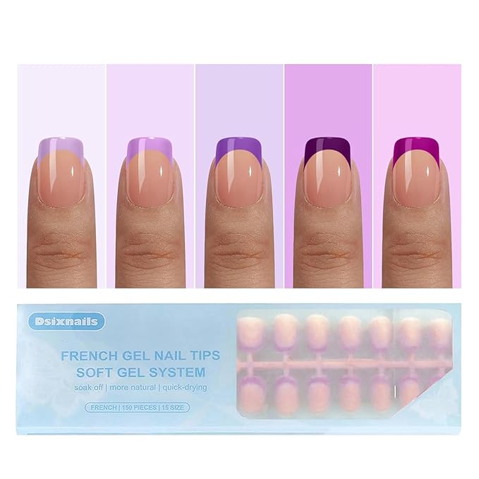 Purple French Gel Nail Tips, 150Pcs Extra Short French Tip Press on Nails, Pre-Matte Full Cover Square Acrylic Fake Nails, Soak off False Nail Tips for Women Nail DIY Extension 15Sizes