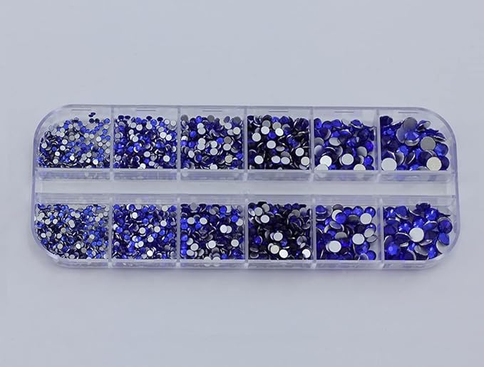 Over 2100 Pieces Blue Sapphire Flat Back Glass Rhinestones Crystals for Nail Art Kit 6 Sizes (1.4mm - 4.8mm)