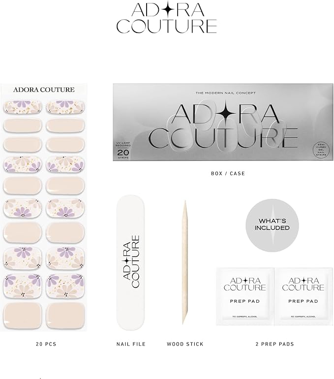 Semi-Cured Gel Nail Strips - 20 Salon-Quality Gel Sticker with UV Light Required, Long Lasting, Easy Application & Removal, Includes Prep Pad, Nail File, Wooden Stick (Beige Dewy)