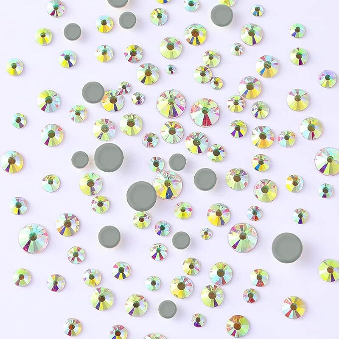 Onwon 1440 Pcs Crystal Flat Back Brilliant Round Rhinestones Glass Stones Glitter Gems Faux Diamond for Craft,Nail Art,Shoes,DIY Decorations (SS6 / 2mm, Crystal AB)