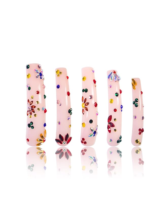 LOVFUL Press on Nails Treasure | Handmade Acrylic Press ons | Reusable Fake False Nails | Curved Long 2.2in | H155-S