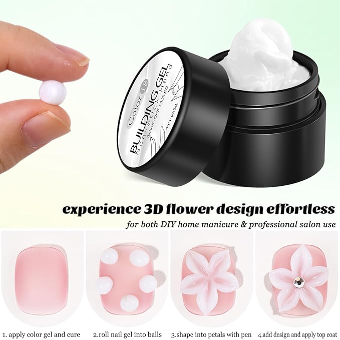 Solid Builder Gel Kit, 2PCS Clear and White 3D Sculpting Gel Non-Sticky Hand Carving Gels with Silicone Pen Hard Gels for Nails Molding 3D Flowers Nail Design Manicure Salon Supplies