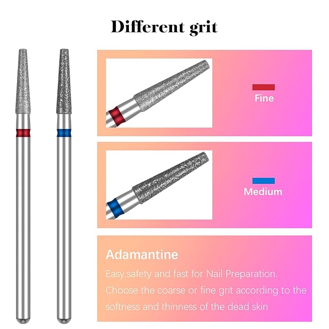 Nail Drill Bits Cuticle Nail Drill Bit Tapered Barrel Cuticle Drill Bits with Storage Case,3/32 Shank Efile Bits for Nail Prep and Manicure Pedicure Tools(Fine&Medium)