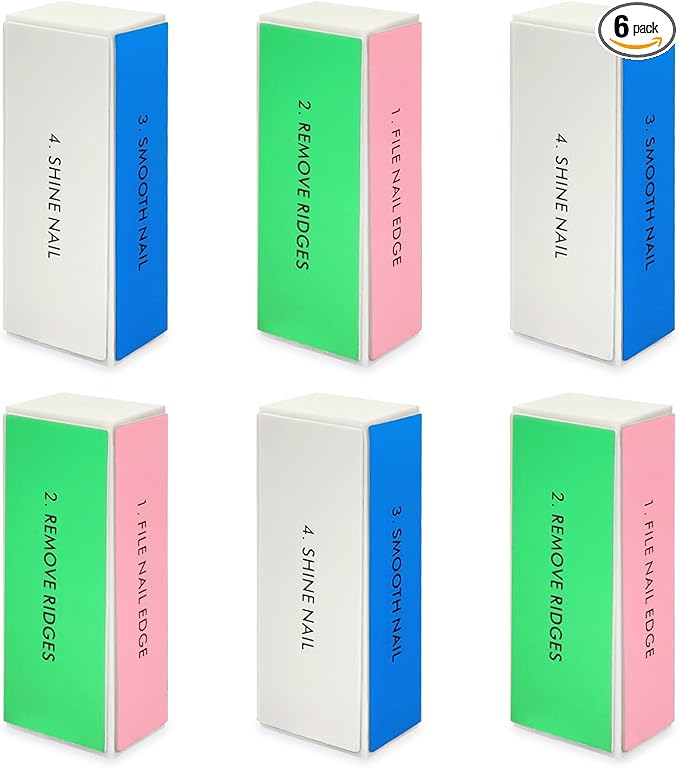 6-Pack Large Square Sponge Nail Buffer Block, 4-Way Nail File and Buffer for Smooth and Shiny Nails, Manicure and Pedicure Essentials