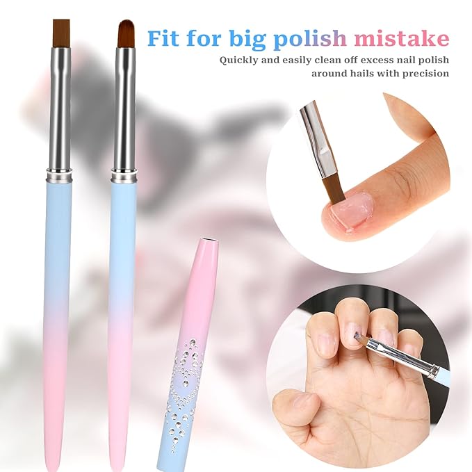 Sliverdew Nail Polish Clean Up Brush, 2Pcs Round&Flat Nail Art Polish Brush for Cleaning, Finger Nail Cleaning Brushes for Nail Art, Professional Nail Painting Brush