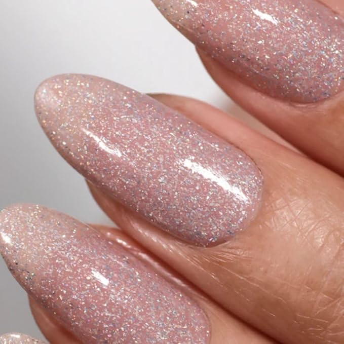 LONDONTOWN lakur Nail Polish - Chip-Resistant, Non-Toxic, Conditions & Hydrates Nails | Shimmery Holographic Neutral Pink, Champagne in Bed, .40 fl oz