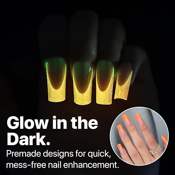SXC Cosmetics X-Pro Tips French Tip Press On Nails - Bright Pastel Glow in the Dark Series (GLOW117KIT-M Square)