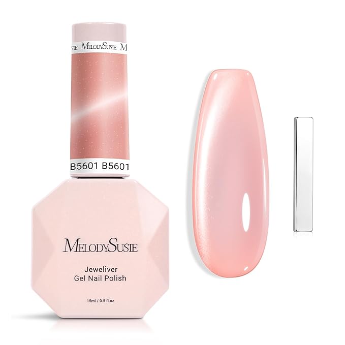 MelodySusie Glass Cat Eye Gel Nail Polish, Blush Pink Glitter Holographic Magnetic Nail Polish with Magnet, 0.5 Fl Oz UV Nail Polish for Nail Art Manicure Salon DIY at Home B5601