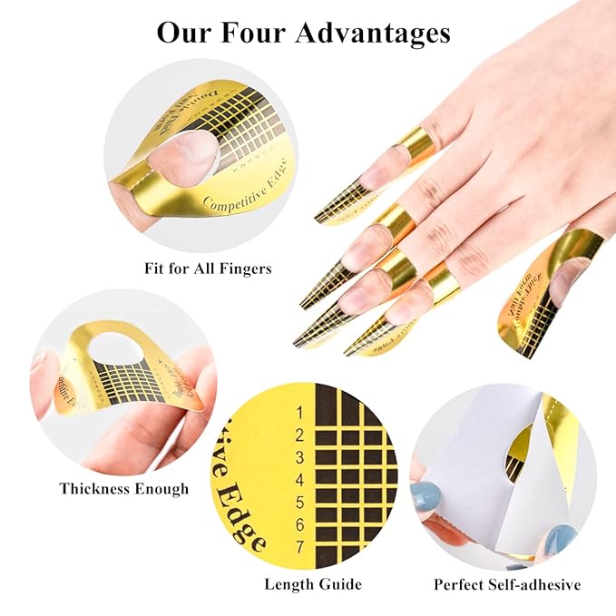 Subay 200Pcs Professional Long Nail Forms for Acrylic Nails, Polygel Nails, Thick Nail Extension Forms for Nail Art Tips, Premium Acrylic Nail Paper Forms, Nail Former Stickers for Professional Use