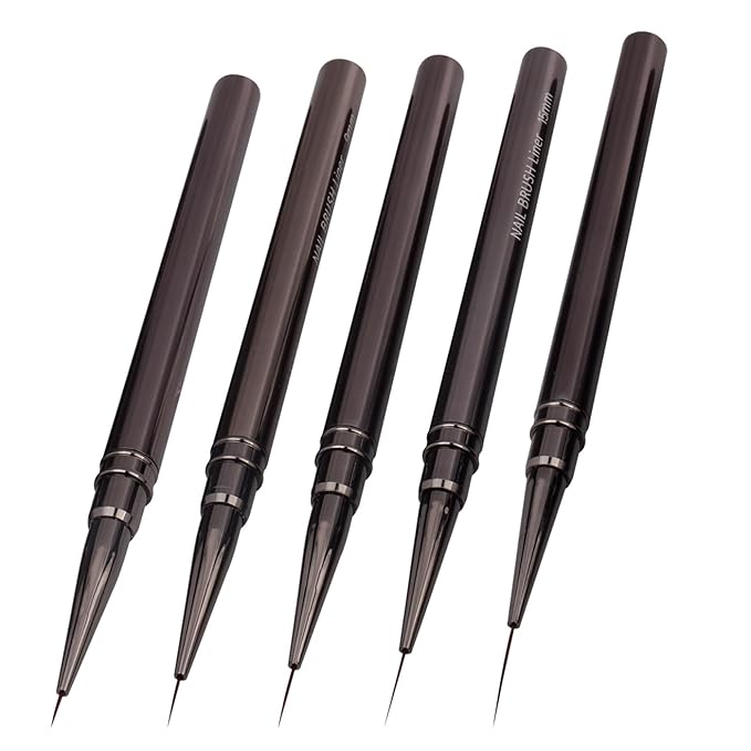 Mesee 5 Pieces Nail Art Liner Brush Set, Nail Art Pens 6/9/12/15/18mm Fine Painting Nail Art Brushes Detail Nail Brushes Facial Painting Pen Brush Nail Dotting Drawing Tool for Tiny Details Long Lines