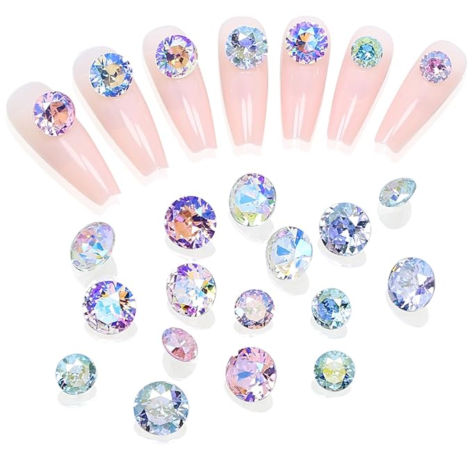 DONGZHOU 45Pcs Rhinestone for Nails，3D Nail Art Rhinestone Round Big Nail Crystals Shiny Nail Diamonds Nail Charms and Gems for Manicure Decoration DIY Crafts
