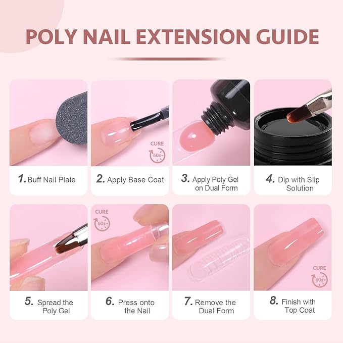 GAOY Poly Gel, 60g Pink Maroon Builder Gel Nail Enhancement for Beginner & Professional Salon DIY at Home