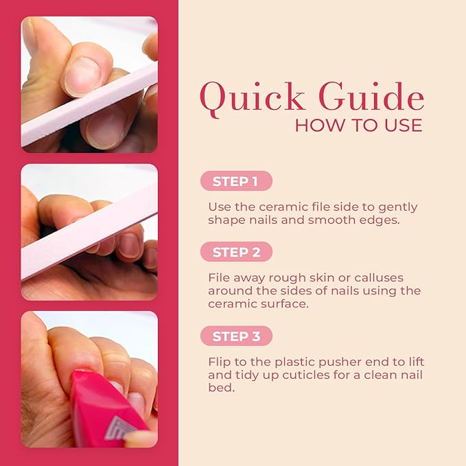 Ceramic Files for Nails, Manicure Fingernail Files with Cases, Expert Precision Filing, Leaves Nails Smooth, Professional Manicure & Pedicure Kit (White & Black, 2, Count, Soft)