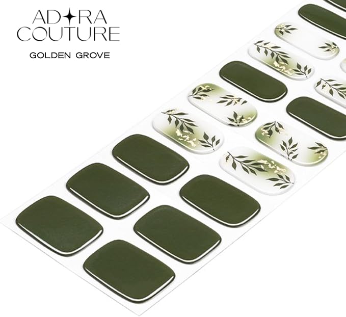 Semi-Cured Gel Nail Strips - 20 Salon-Quality Gel Sticker with UV Light Required, Long Lasting, Easy Application & Removal, Includes Prep Pad, Nail File, Wooden Stick (Golden Grove)