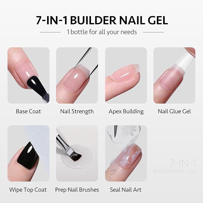 GAOY Glossy Gel Top Coat and Builder Base Set, 2 Pcs 16ml Glassy Top Coat and Clear Rubber Base Nail Strengthener Combination for UV Light Cure Gel Nail Polish