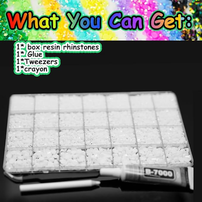 22000pcs Resin Rhinestones for Bedazzling, Pure White 2mm 3mm 4mm 5mm 6mm Flatback Beads, Non-Hotfix SS8 SS10 SS16 SS20 SS30 Gems for Crafting with 15ml Glue for DIY Crafts Nails