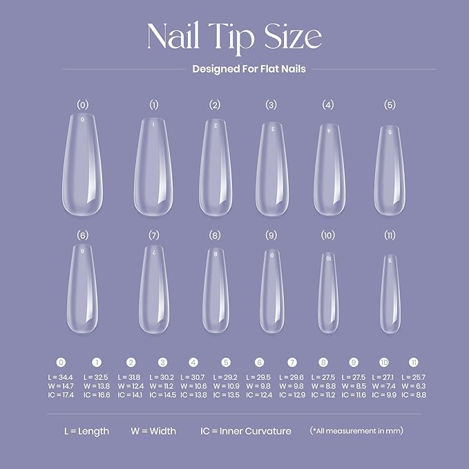 Tipex Instant Apex Nail Tips – Pre-Etched Acrylic Hard Gel Tips Kit for Flat Nails, Long Coffin Deep C Curve, Full Cover Press-On Nails for Beginners, UV Glue & LED Lamp Set