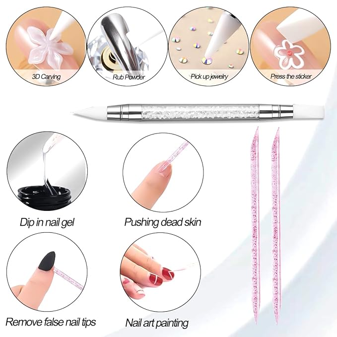 Solid Builder Nail Gel, Clear Sculpting Gel for Nail Art, Non-Sticky 3D Carving Modeling Hard Gels with Gold & Silver Chrome Nail Powder for DIY Salon Manicure at Home